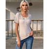 Womens Lace Hollow Tunic Tops Short Sleeve Ribbed Knit Elegant Retro Design T-Shirts Scoop Neck Front Button Neckline Tops - 3 of 4