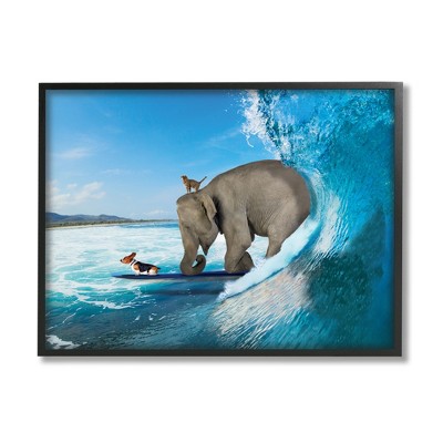 Stupell Industries Surfing Elephant Ocean Waves Framed Giclee Art