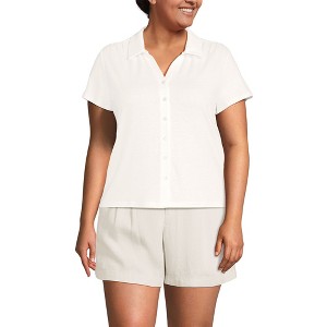 Lands' End Women's Linen Blend Short Sleeve Button Front Polo Top - 1 of 3
