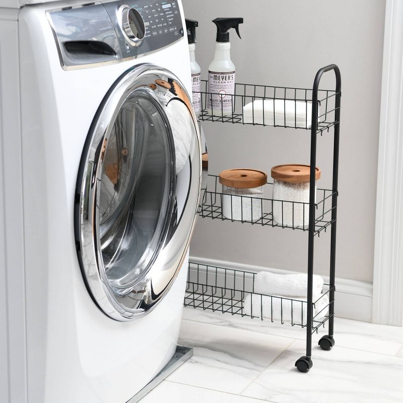 Household Essentials Slimline 3-Shelf Laundry Cart Black, 3 of 8