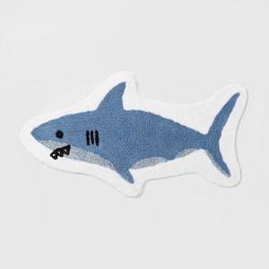 Shark Kids' Bath Rug - Pillowfort™: Blue Cotton Tufted Kids Bathroom Mat, 1'8"x3'2", OEKO-TEX Certified - 1 of 4