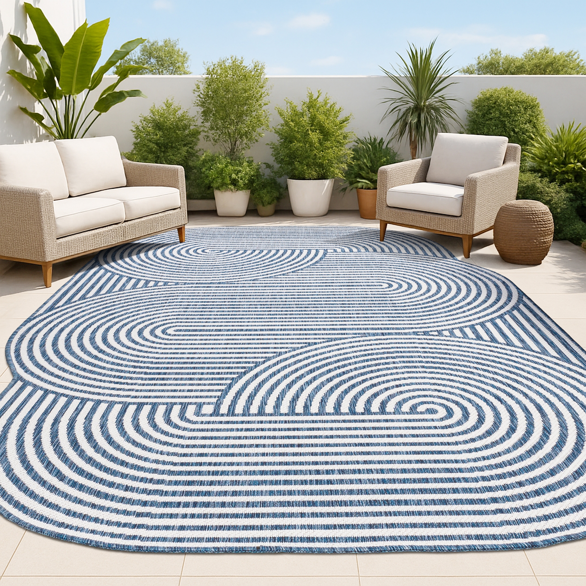 JONATHAN Y Margot Modern Geometric Arch Stripe Cream/Navy 9 ft. x 12 ft. Indoor/Outdoor Area Rug, Non-Shedding, Easy-Clean