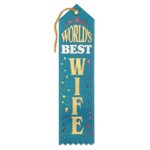 Beistle World's Best Wife Award Ribbon, 2" x 8", (6/Pkg) Multicolored - 1 of 1