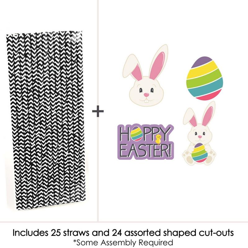 Big Dot of Happiness Hippity Hoppity Paper Straw Decor - Easter Bunny Party Striped Decorative Straws - Set of 24, 2 of 9