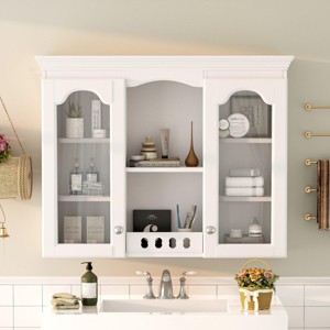 SEVOBAL Bathroom Storage Cabinet Wall Mounted Medicine Cabinet with 2 Glass Doors and Adjustable Shelf, White, 35.27"*7.83"*28" - 1 of 4