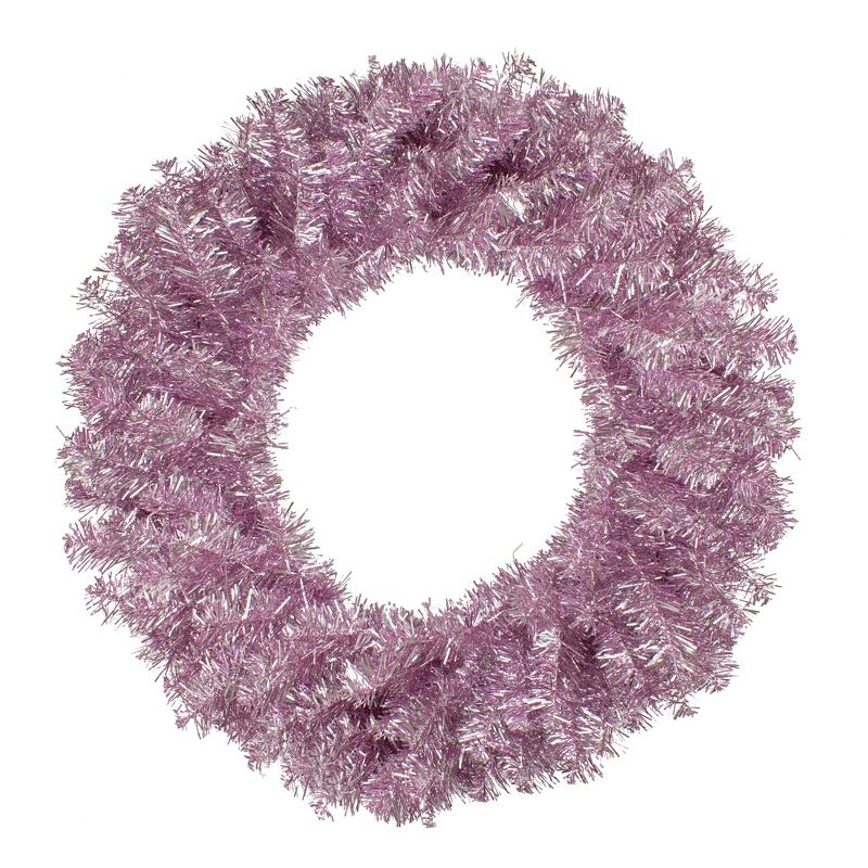 Northlight Metallic Pink Tinsel Artificial Christmas Wreath, 24-Inch, Unlit, 1 of 4