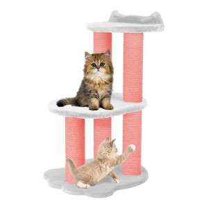 Noba 34 Inch Classic Comfort for Indoor Modern Premium Cats and Kittens Scratching Tower Larger Base for Better Stability, (Furs: White, Rope: Pink) - 1 of 4