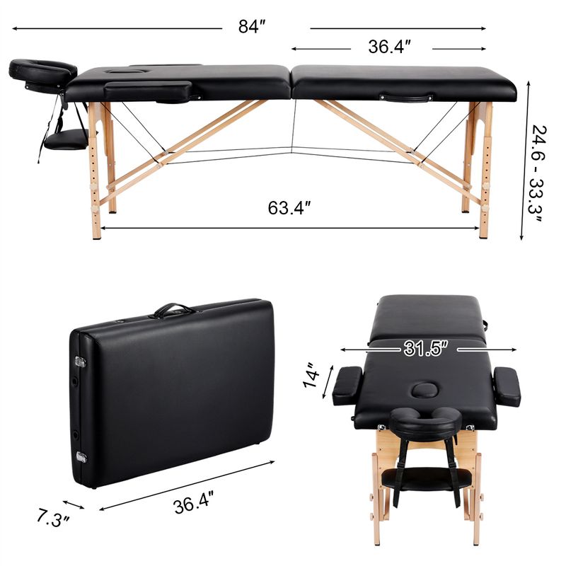 Yaheetech Adjustable Massage Bed 2 Sections Folding Massage Table Black, 3 of 9