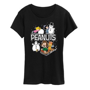 Women's - Peanuts - Winter Stickers Short Sleeve Graphic T-Shirt - 1 of 4