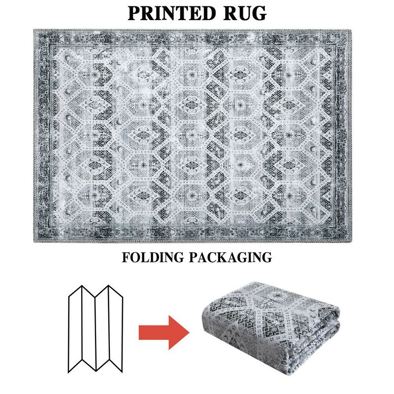 WhizMax Vintage Area Rug Boho Low-Pile Indoor Floral Print Carpet for Living Room Bedroom, 3 of 10