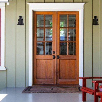 Modern Dual-Cone Black Outdoor Wall Sconce with Motion Sensor