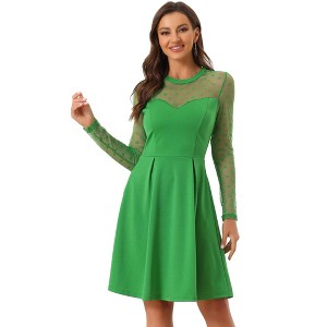 INSPIRE CHIC Women's Mesh See-Through Heart Sheer Sleeve Skater Party Dress - 1 of 4