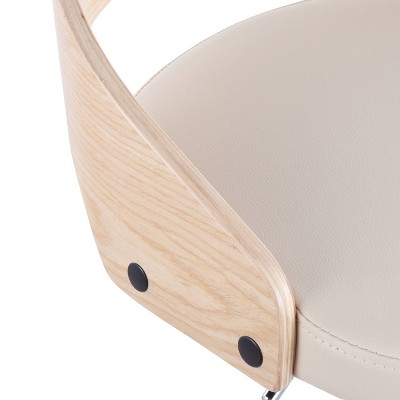 Cassis Adjustable Chrome Swivel Barstool with Natural Wood and Cream Faux Leather - Set of 2
