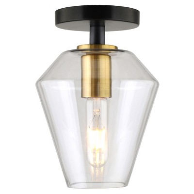 Remy 7" Matte Black and Brass Semi Flush Mount with Glass Shade