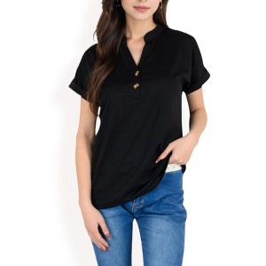 Anna-Kaci Women's Short Sleeve Button Front V-Neck Shirt - 1 of 4
