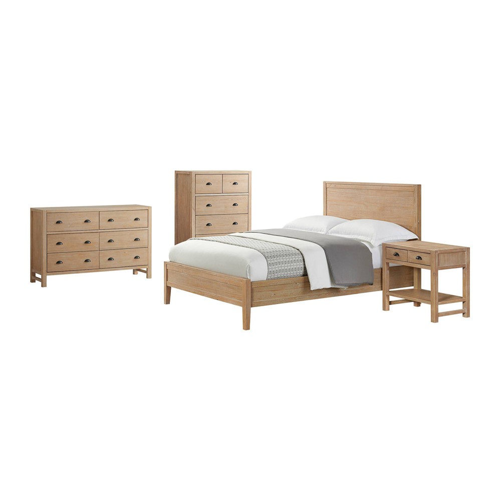 Photos - Bedroom Set 4pc Queen Arden Wood  with 2 Drawer Nightstand with Open Shelf
