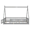 NicBex Twin Size Wooden Floor Bed, Tent-Shaped Platform Bed Frame with Fence for Boy and Girl, Easy Assembly - 3 of 4