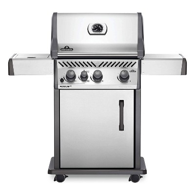 Napoleon Rogue XT 425 3 Burner 51000 BTU Outdoor Natural Gas Grill with Side Infrared Burner and Folding Shelves, Stainless Steel