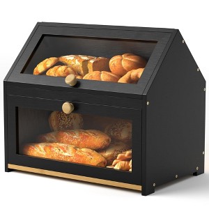 MOEPISY Bamboo Bread Box and Bread Storage Solution, Vintage Bread Box for Kitchen Countertop Black - 1 of 4