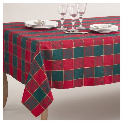 65"x160" Plaid Design Holly Pattern Classic Christmas Tablecloth Red/Green - Saro Lifestyle