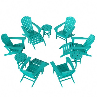 Turquoise HDPE 12-Piece Adirondack Chair Set with Ottoman and Side Table