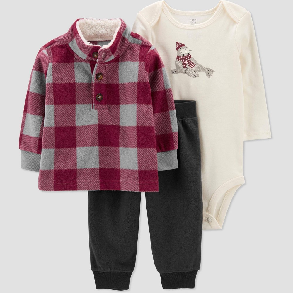 Carter's Just One You Baby Boys' Plaid Top & Bottom Set - Maroon/Gray 3M