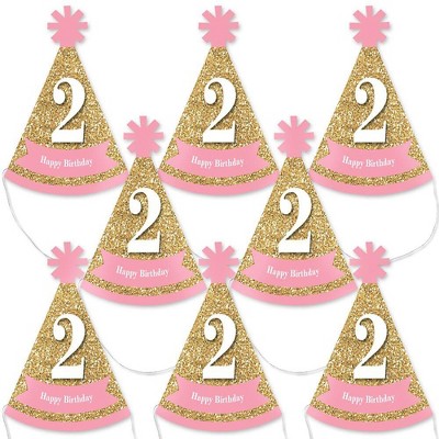 Big Dot of Happiness 2nd Birthday Girl - Two Much Fun - Mini Cone Second Birthday Party Hats - Small Little Party Hats - Set of 8