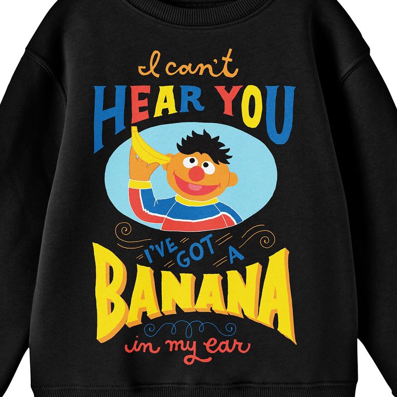 Bioworld Sesame Street Ernie "I Can't Hear You" Youth Black Crew Neck Sweatshirt, 2 of 3