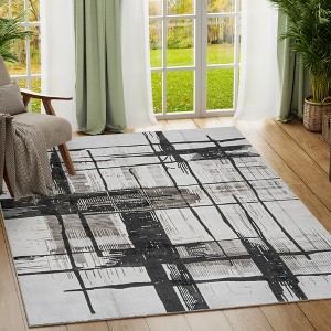 Maxax Non-Slip Machine Washable Grey Cream Modern Area Rug For Living Room, Hallway Runner, Entryway Rug - 1 of 4