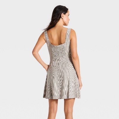 Женские платья Universal Thread Women's Linen Mini Dress - Universal Thread™ Brown Stripe L — фото 2