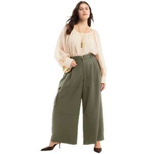 June + Vie by Roaman's High-Rise Wide-Leg Cargo Pants - 1 of 4