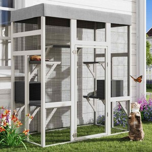 Angel Sar 70'' Outdoor Cat Enclosure with Waterproof Roof, Large Catio with 2 Houses & 7 Platforms, Rust-Proof Wire Pet Cage - 1 of 4