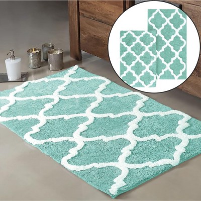 Home Mart Goods Blue 2 Piece Trellis Plush Soft Cozy 100% Cotton Bath Mat Set