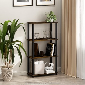 Furinno 4-Tier Multipurpose Display Rack Storage Shelving Unit with Square Tube Open Bookshelf,Amber Pine/Black - 1 of 4