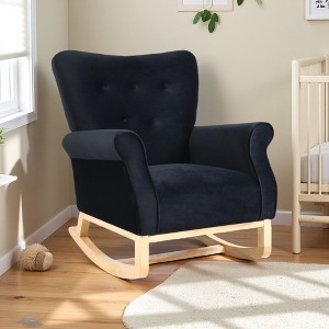 Velvet High Back Rocking Chair for Nursery with Padded Seat - 1 of 4
