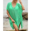 Clearlove Women's Plus Size Crochet Bikini Coverup Summer Short Sleeve V Neck Bikini Beach Dress - 2 of 4
