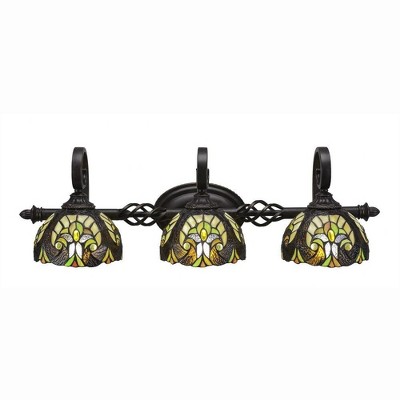 Toltec Lighting Elegante 3 - Light Vanity in  Dark Granite with 7" Ivory Cypress Art Glass Shade