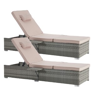 Gulches Gray Rattan Patio Chaise Lounges Set - Outdoor Sofa Deck Chair with Khaki Cushions - 1 of 4