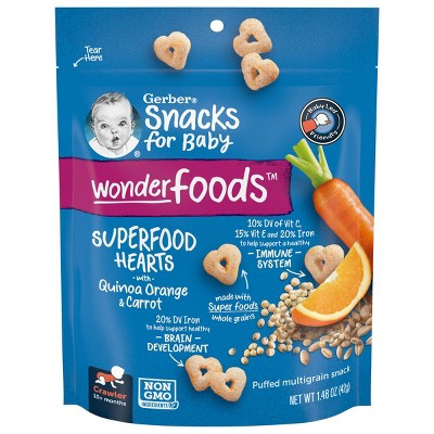 Photo 1 of 4Pack  exp date 12/2023--Gerber WonderFoods SuperFoods Hearts Quinoa Orange Carrot - 1.48oz