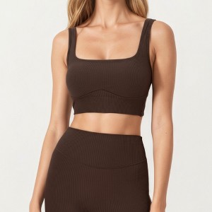 Anna-Kaci Active Women's Square Neck Ribbed Cropped Tank Top with Seam Front Detail - 1 of 4