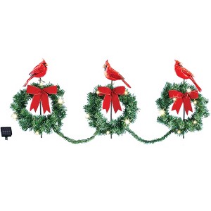 Collections Etc Set of 3 Cardinal Wreath Christmas Path Stakes with Solar Powered Lights - 1 of 2