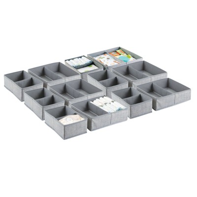 Image of mDesign Fabric Baby and Kid Nursery/Playroom Divided Drawer Bins, 6 Pack, Gray