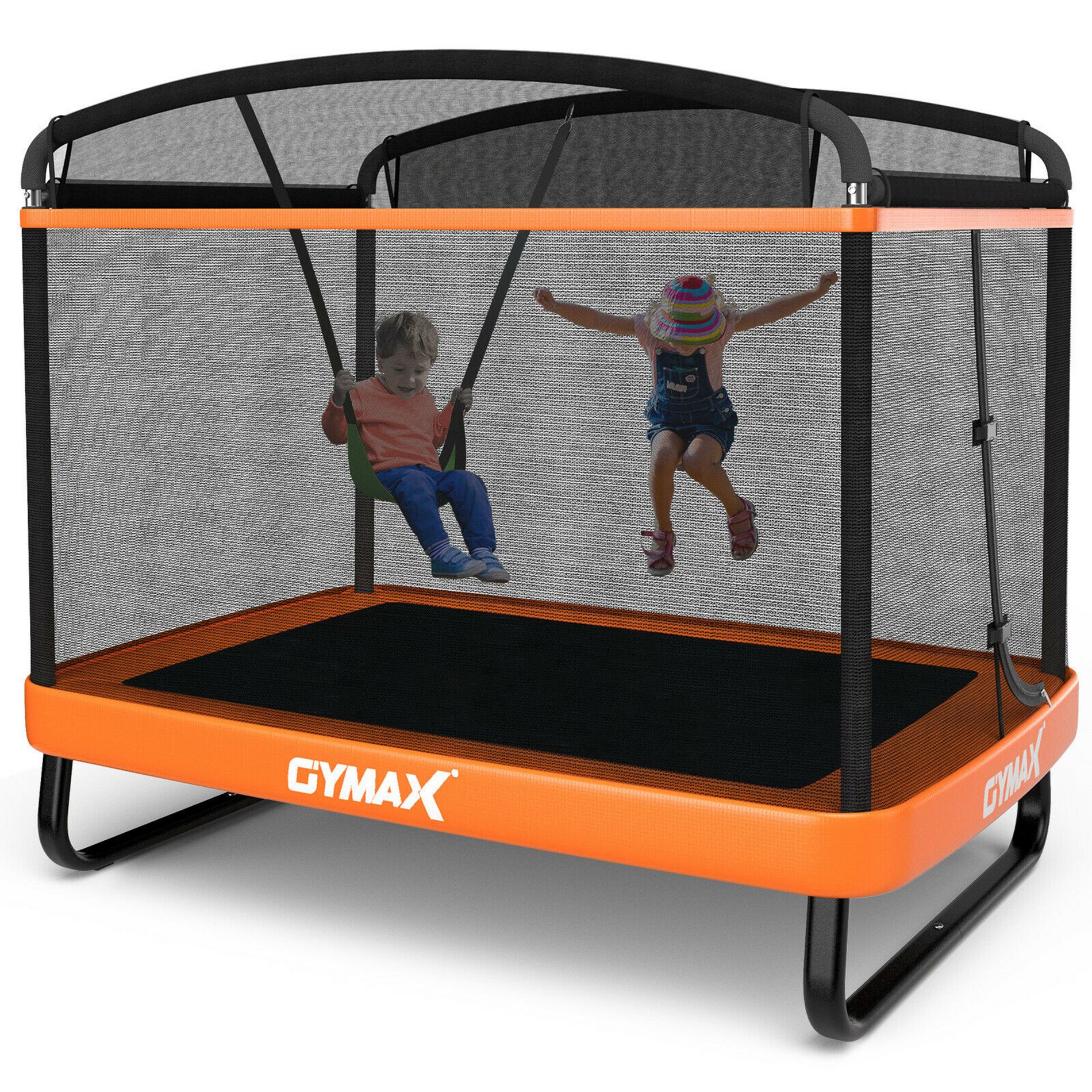 Costway 6FT Kids Recreational Trampoline W/Swing Safety Enclosure Indoor/Outdoor Orange