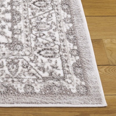 Ivory and Silver Abstract Synthetic Rectangular Area Rug, 8' x 10'
