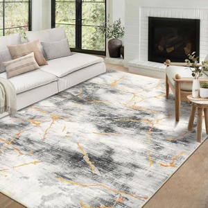Acekool 6x9 Washable Rug – Modern Geometric Non-Slip Carpet, Ultra-Thin Floor Mat for Living Room & Home Office, Grey Black - 1 of 4