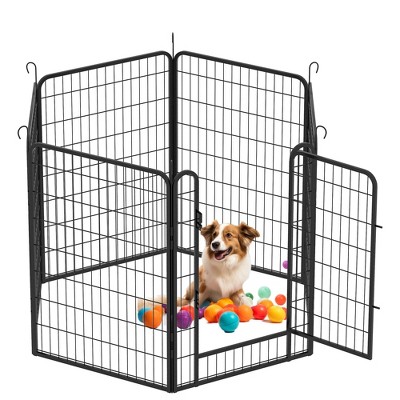 39.37"H Heavy Duty Metal Dog Play Pen Indoors with Automatic Gravity Locking Mechanism, 6 Panels Dog Fence Outdoor for Yard with PVC Pads