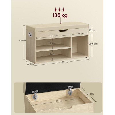 Natural Beige Particleboard Storage Bench with Cushion