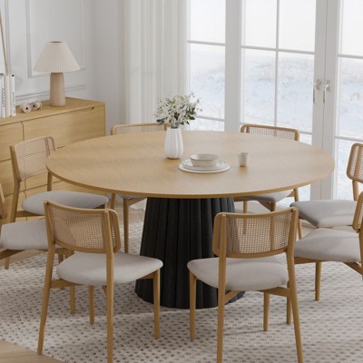 PexFix 60" Solid Wood Round Dining Table Kitchen Table for 6-8 with Tabletop & Textured Tapered Base for Living/Dining Room Coffee Office Natural