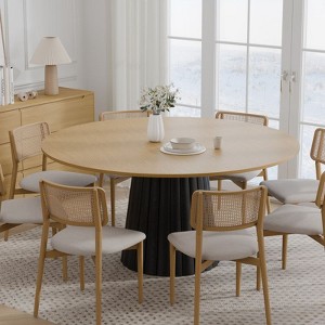 PexFix 60" Solid Wood Round Dining Table Kitchen Table for 6-8 with Tabletop & Textured Tapered Base for Living/Dining Room Coffee Office Natural - 1 of 4