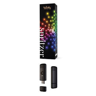 Twinkly 200 LED RGB Multicolor Bluetooth Enabled Decorative Spritzer Lights Bundle with USB-Powered Light Effects Music Player Dongle